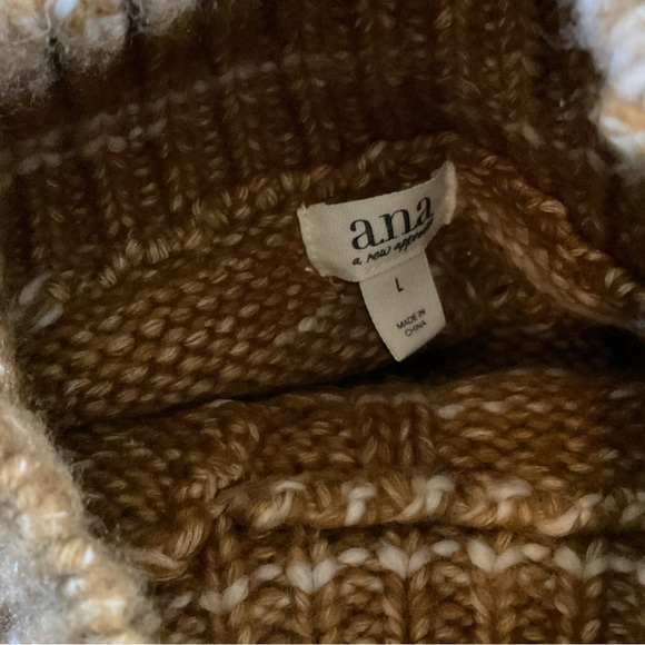 A.N.A Nutmeg Brown Cable Knit Mock Neck Sweater L Chunky Cozy Fall Winter Layer - Picture 9 of 12